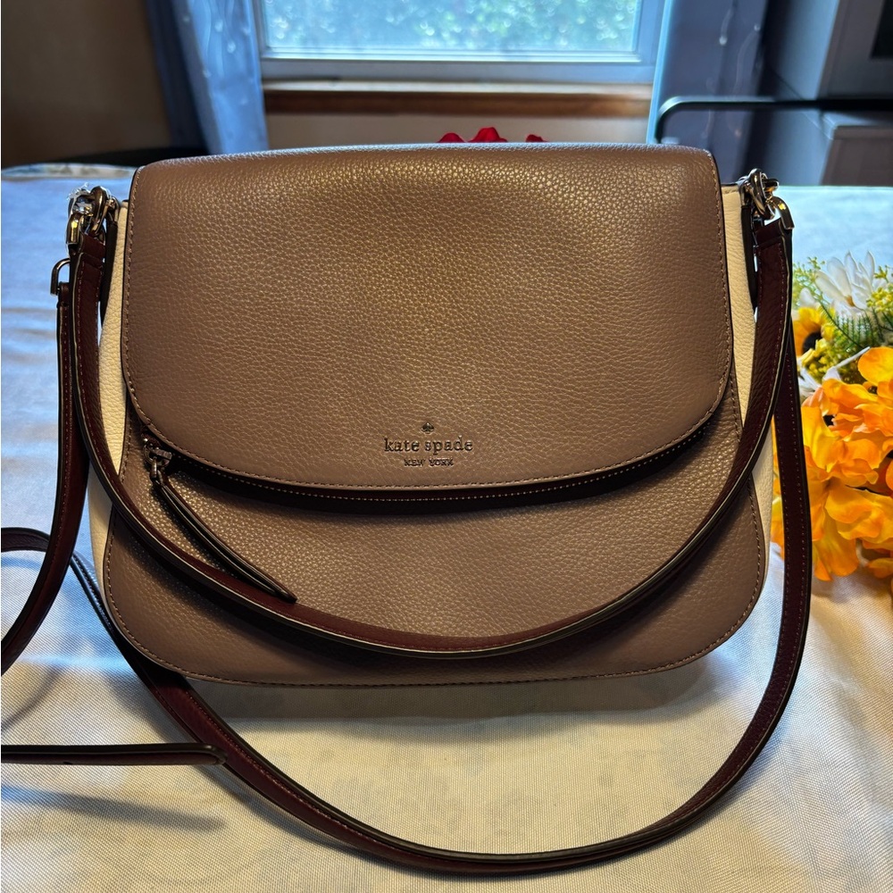 Kate Spade Taupe and Burgundy Crossbody Bag